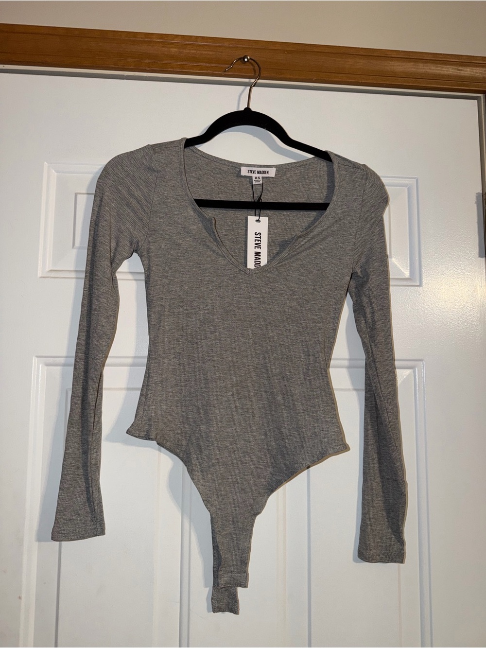 Steve Madden Gray Long-Sleeve V-Neck Bodysuit NWT